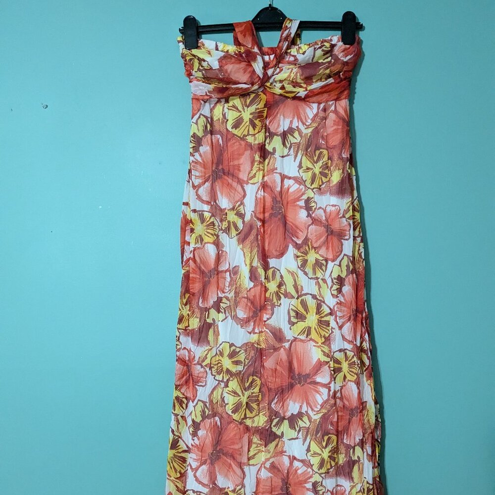 Vibrant Breezy Red & Yellow Floral Maxi Dress Size M